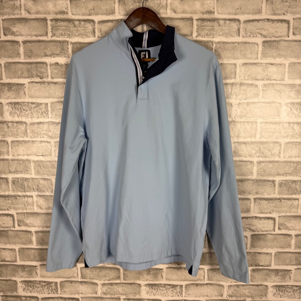 FootJoy Mens Light Blue Quarter Zip Golf Pullover Long Sleeve Mock Neck Medium